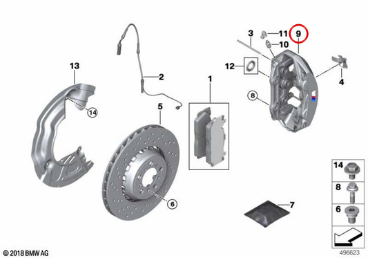 Bremsklemme OM -Leistung 34118745793 für BMW F87. Original BMW.
