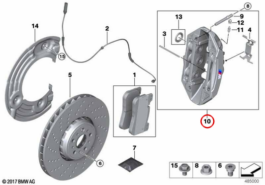 Cramp de frein droit OEM 341187468 pour BMW G80, G81, G82, G83, F90, F91, F92, F93. BMW d'origine.