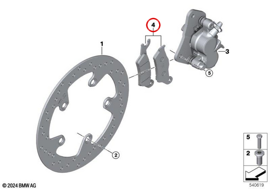 Front brake pad set OEM 34118870042 for BMW motorcycles CE 02, CE 02 AM and more. Original BMW Motorrad.