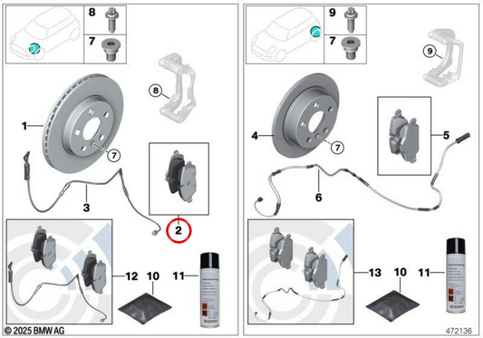 Jeu de plaquettes de frein avant OEM 34119804735 pour MINI Countryman R60, Paceman R61. MINI d'origine.