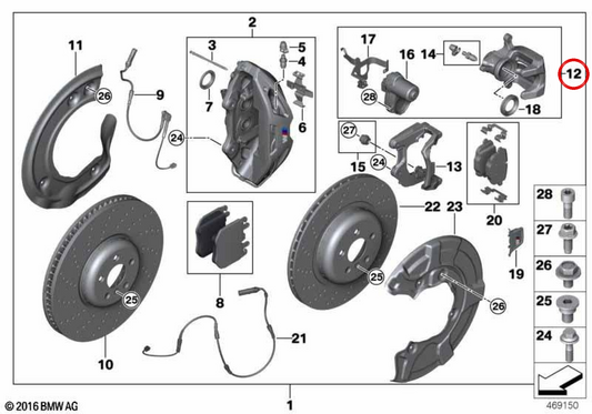 Bremsklemmeunterstützung OEM 34206884796 für BMW G30, G31, G32, G11, G12. Original BMW.