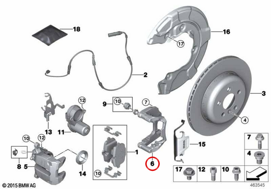 Suporte de pinça de freio esquerdo OEM 34206891913 para BMW G30, G31, G38, G32, G11, G12, G14, G15, G16. BMW genuíno.