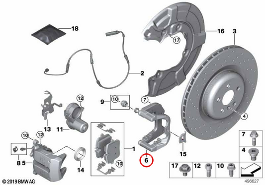 Bremsklemmeunterstützung OEM 34206893582 für BMW G14, G15, G16, G05, G06. Original BMW.