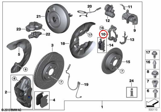 Red Rear Brake Class Support 34206896723 for BMW F40, F44, F39. Original BMW.