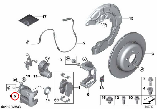 Freno anteriore rosso OEM 34206898607 per BMW G01, F97, G02, F98, G05, G06. BMW originale.