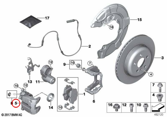 Pinza de freno derecha OEM 34208836842 para BMW G42, G20, G21, G28, G22, G23, G26, G29. Original BMW.