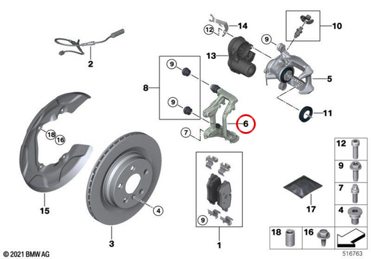 OEM Right Bremsclow Support 34208837104 für BMW F70, U06, U11, U10, U25. Original BMW.