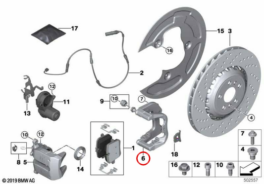 Support de serrage de frein gauche OEM 34209504117 pour BMW F95, F96. BMW d'origine.
