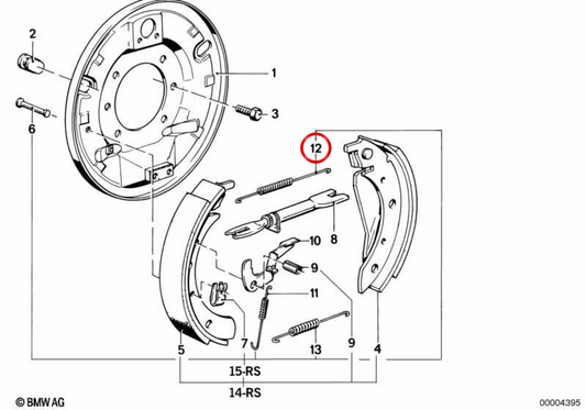 Muelle de sujeción de zapatas de freno OEM 34211121856 para BMW E28, E34. Original BMW.