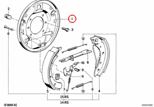 Soporte de freno trasero derecho OEM 34211154706 para BMW E28 y E34. Recambio original BMW.