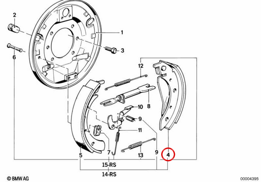 Sapata de freio esquerda sem amianto OEM 34211154925 para BMW E28. BMW genuíno.