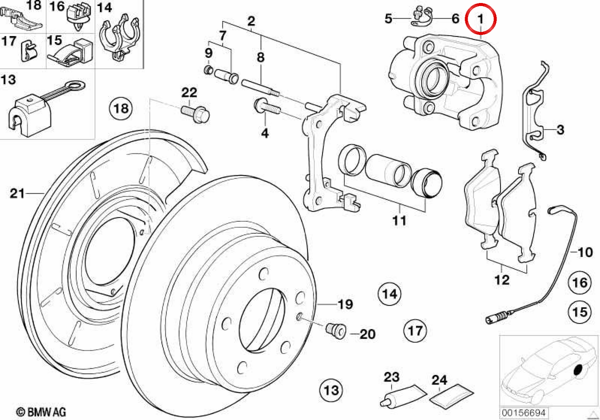 Left front brake clamp 34211160329 for BMW E31. Original BMW.