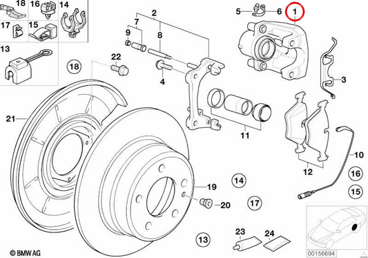 Pinza de freno delantera izquierda OEM 34211160329 para BMW E31. Original BMW.