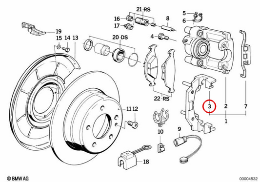 OEM 3421160396 rear brake clamp support for BMW E30. Original BMW.