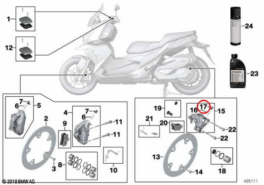 Capa da tampa de travão OEM 34211542311 para motos BMW CE 04, C 400 GT, C 400 X e K07... e mais. Original BMW Motorrad