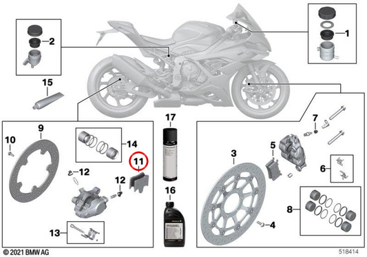 Set pastiglie freno posteriori OEM 34211542313 per moto BMW M 1000 RR K66 (2020-2025). Originale BMW Motorrad.