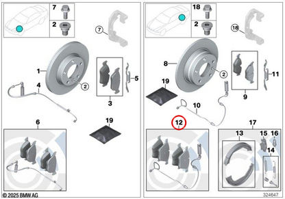 Conjunto de pastilhas de freio com sensor OEM 34212288891 para BMW E81, E82, E87, E88, E90, E91, E92, E93. BMW genuíno.