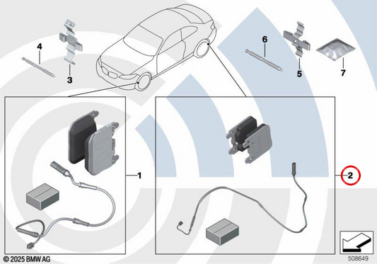 Conjunto de pastilhas de freio com sensor de desgaste OEM 34212464314 para BMW F20, F21, F22, F23, F30, F31, F32, F33, F36. BMW genuíno.