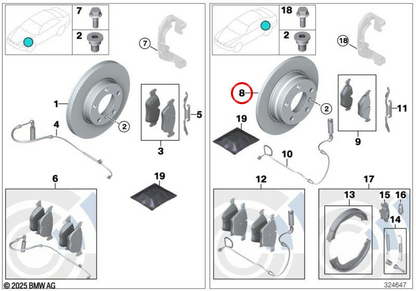 Disco de freio ventilado OEM 34216763827 para BMW E60, E61, E63, E64. BMW genuíno.