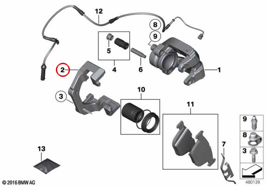 Support de serrage de frein OEM 34216766074 pour BMW E60, E61, E63, E64. BMW d'origine.