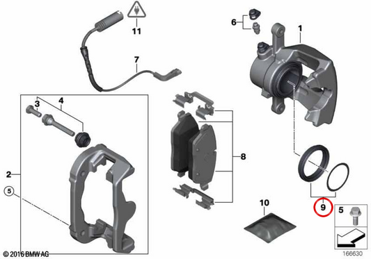Scheda impostata per morsetto freno OEM 34216769278 per BMW E81, E87, E90, E92. BMW originale.