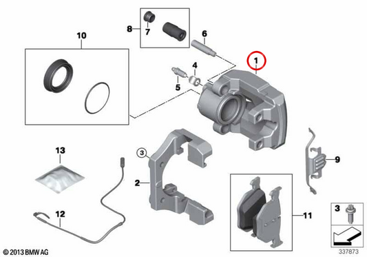 Pinça de freio direito OEM 34216776790 para BMW E70, E71, E72, F15, F16. BMW genuíno.