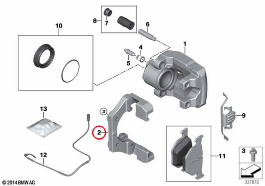 OEM Heckbremsklemme Unterstützung 34216776801 für BMW E70, E71, E72, F15, F16. Original BMW.