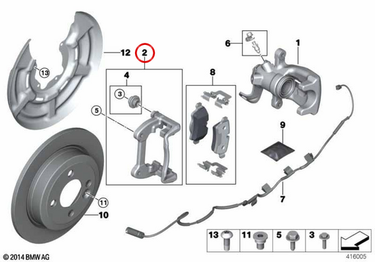 Rear brake carrier OEM 34216776927 for MINI R56, R56 LCI, Clubman R55, Clubman R55 LCI, Cabrio R57, Cabrio R57 LCI, Coupé R58, Roadster R59. Original MINI.