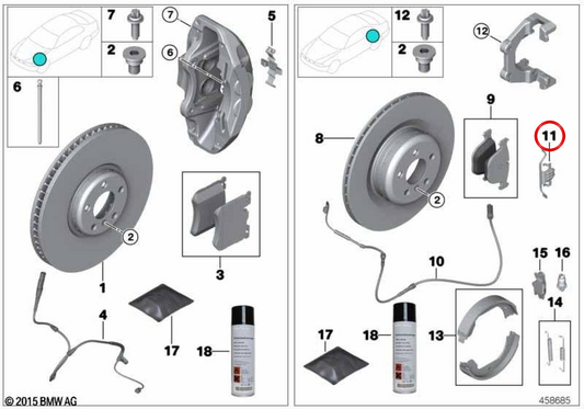 OEM -Bremsklemme unterdrücken 34216793777 für BMW 1 E81, E82, E87, E88, E88, Serie 3 E90, E91, E92, E93, X1 E84. Original BMW.