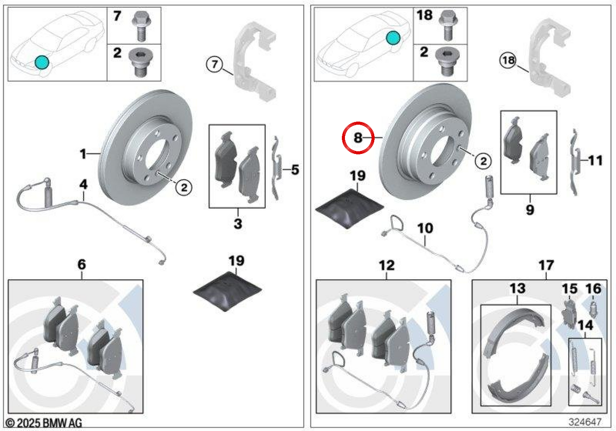 Disco freno posteriore OEM 34216855007 per BMW E81, E87, E90, E91, E92, E93. BMW originale.