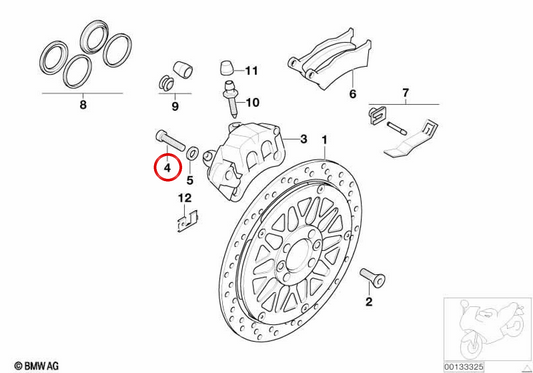 Rear brake screw OEM 34217655484 for BMW motorcycles R1150GS, R1200C, R850RT, R1150RT... and more. Original BMW Motorrad.