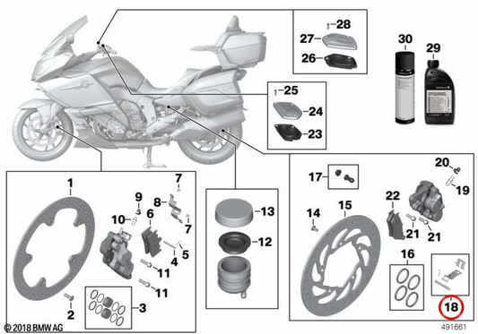 Juego de piezas de fijación forros freno OEM 34217729186 para BMW K1600 GT, K1600 GTL, K1600 Bagger... y más. Original BMW Motorrad.