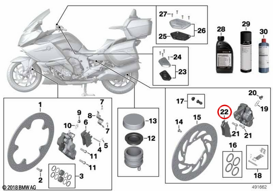 Bremsbelagsatz hinten OEM 34218534821 für BMW Motorräder K1600GT, K1600GTL, K1600B... und mehr. Original BMW Motorrad.