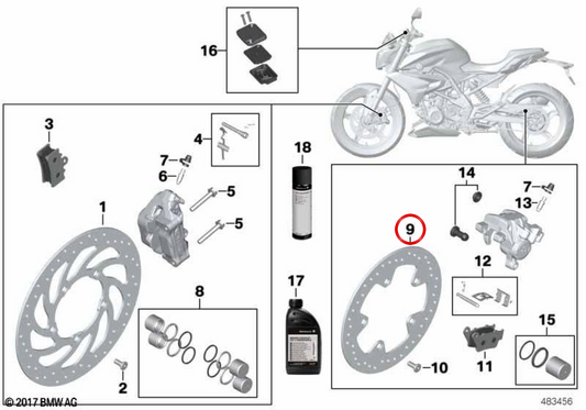 Disque de frein arrière OEM 3421854136 pour BMW G 310 R, G 310 GS, G 310 RR. BMW original Motorrad.
