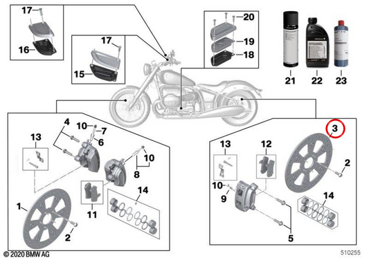 Disco de freno trasero OEM 34218859061 para motos BMW R 18, R 18 Classic, R 18 B, R 18 Transcontinental. Original BMW Motorrad.