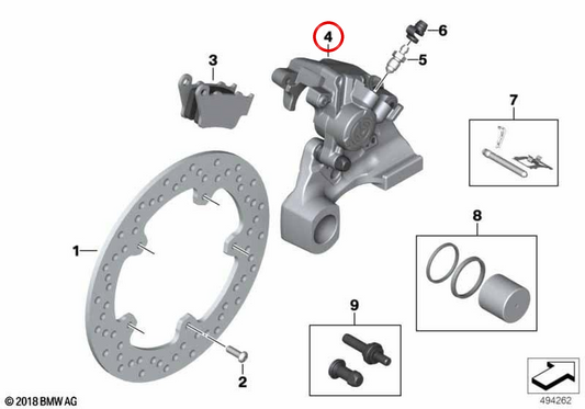 Étrier de frein arrière OEM 34218860555 pour motos BMW S 1000 R, S 1000 RR... et plus encore. BMW Motorrad d'origine.