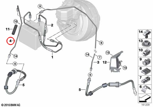 Latiguillo de freno OEM 34302283697 para BMW E90, E92, E93. Original BMW.