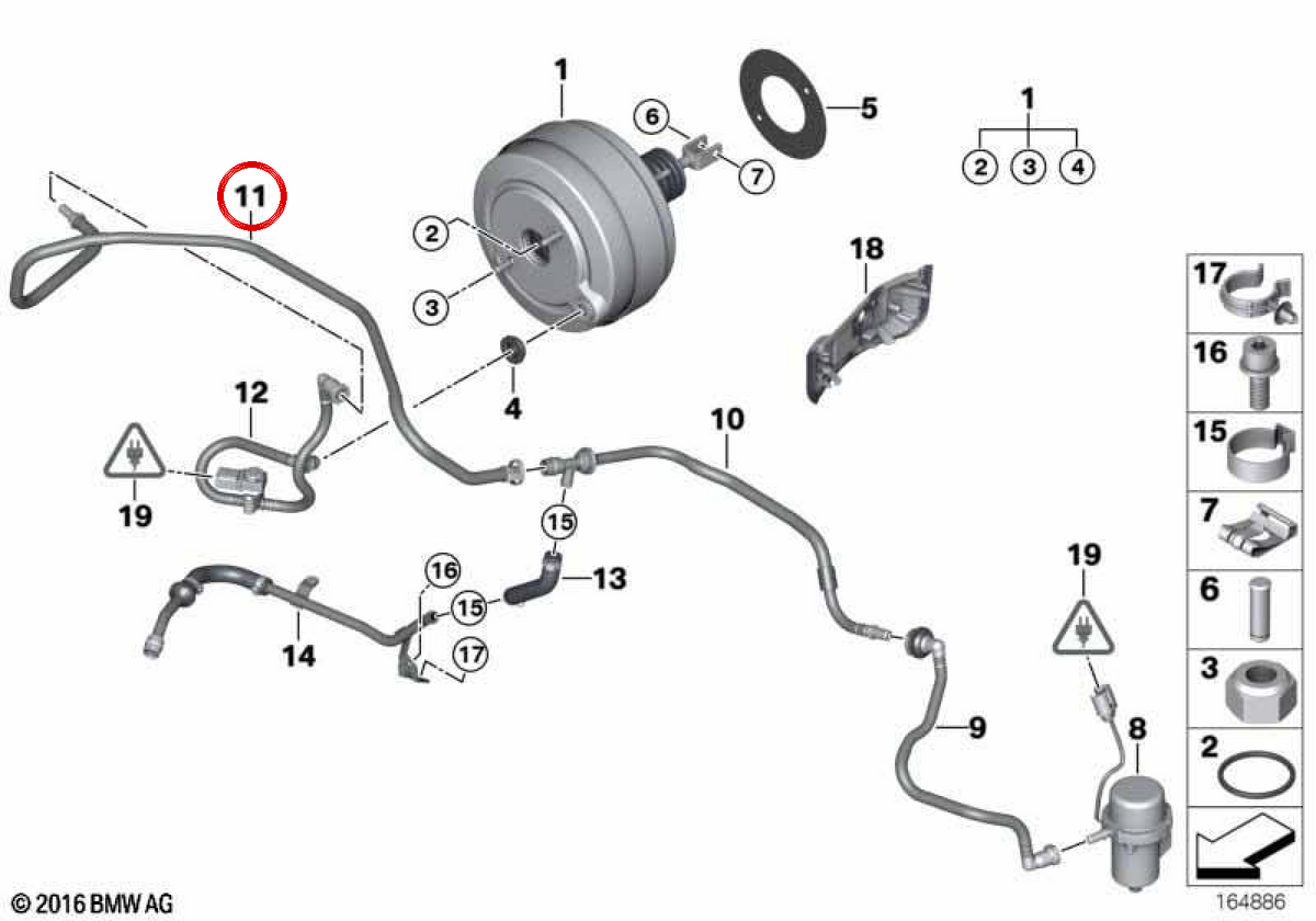 OEM Tubo vuoto 34302283708 per BMW E90, E91, E92, E93. BMW originale.