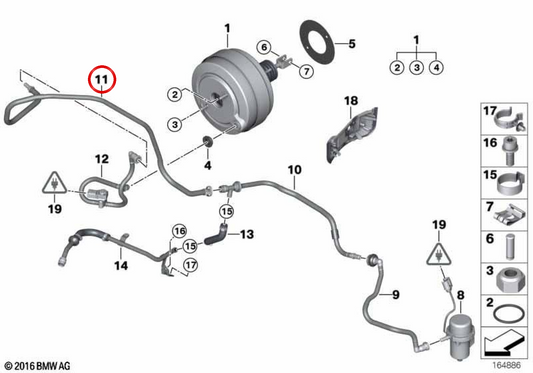 Tubo de vácuo OEM 34302283708 para BMW E90, E91, E92, E93. BMW genuíno.