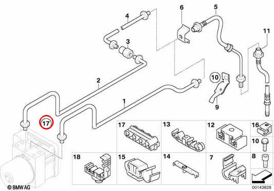 Soporte de latiguillo de freno OEM 34306763000 para BMW E85, E86. Original BMW.