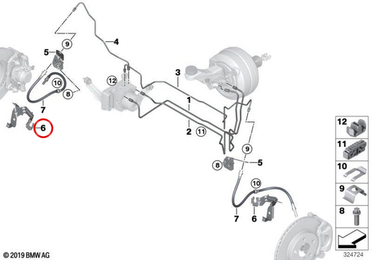 Soporte para latiguillo de freno delantero izquierdo OEM 34306799309 para BMW i3 (I01). Original BMW.