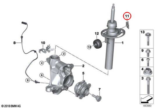 Supporto per tubo del freno anteriore destro OEM 34306872060 per BMW G01, G08, F97, G02, F98. BMW originale.
