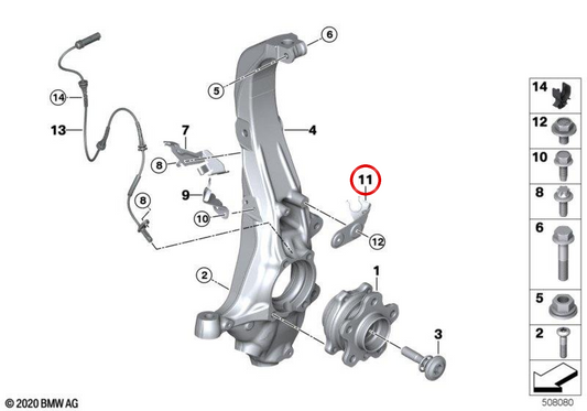 Supporto esterno per il freno destro Latiguillo 34306876372 per BMW G05, G18, F95, G06, F96, G07, G09. BMW originale.