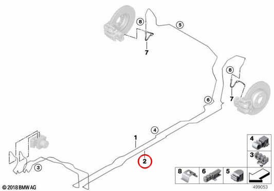Tubo de freio OEM 34306876725 para BMW G20, G21, G22, G23, G26. BMW genuíno.