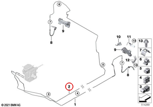 Tuyau de frein arrière OEM 34306891377 pour BMW i20 M60, i20 iX xDrive50, i20 xDrive40. Véritable BMW.