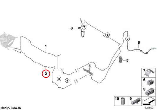 OEM Heckbremsrohr 34306897887 für BMW X1 U11, X2 U10 und F48, F39 XDRIVE25E, XDRIVE30E, XDRIVE20D. Original BMW.