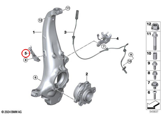 Supporto per tubo del freno anteriore destro OEM 34308834736 per BMW G60, G61, G68, G70. BMW originale.