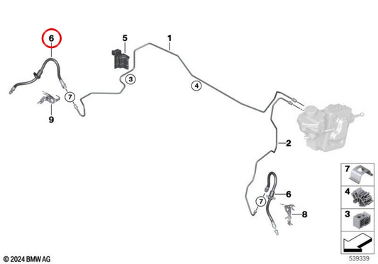 Mangueira de freio dianteiro OEM 34308857531 para MINI F66, F65, F67 Cabrio. MINI originais.