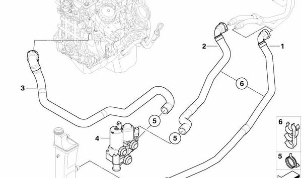 Tubo de conexión para bomba de agua auxiliar OEM 64213400421 para BMW E83, E83N. Original BMW.