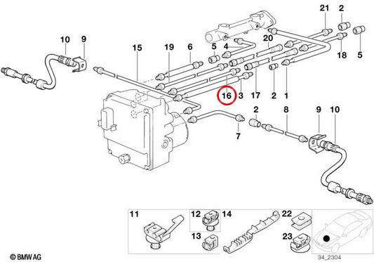 Mangueira de freio OEM 34321164153 para BMW E39. BMW genuíno.